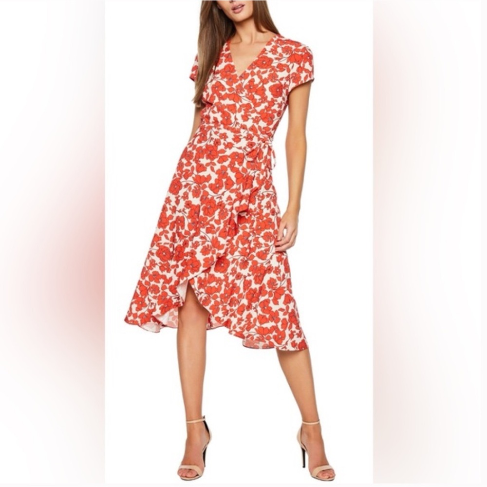 BARDOT Floral Wrap Dress in Red and White